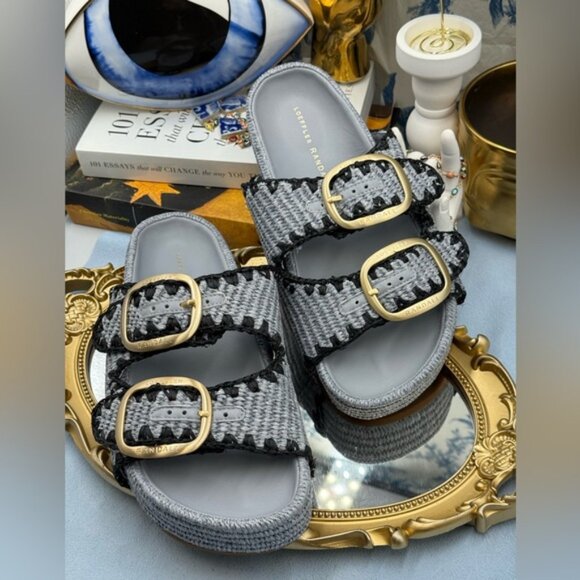 🆕 LOEFFLER RANDALL 🧿 NWOB Theo Embroidered Raffia Platform Sandal, Blue Sz 8 - Picture 7 of 15